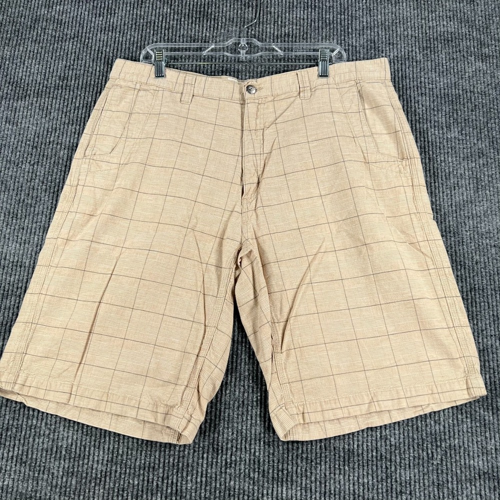Mountain Khakis Shorts Mens Size 38 Linen Blend Beige Plaid Casual Chino Outdoor